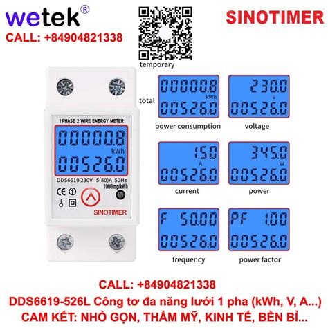 Sinotimer DDS6619 526L Công tơ 1 pha đa chức năng đo được KWH KW V A H