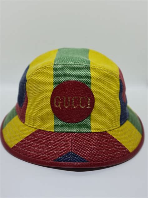 Authentic Gucci Baiadera Bucket Hat Logo Stripe Linen Canvas Fedora M