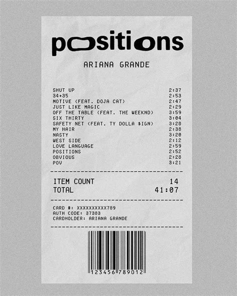 Positions Album Receipt Ariana Ariana Grande Album Ariana Grande