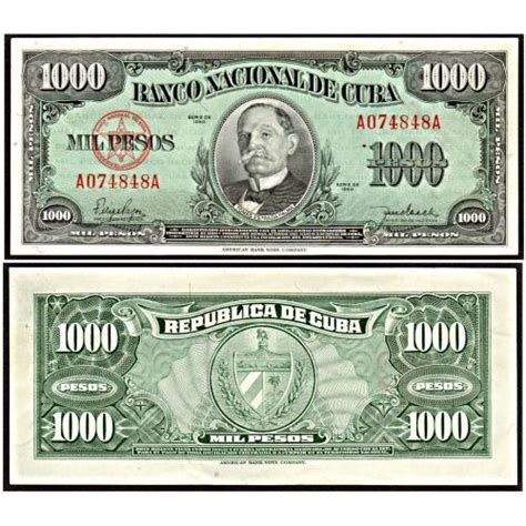 Vintage Cuba Paper Money 1950 Cuba 1000 Pesos Note Uncirculated