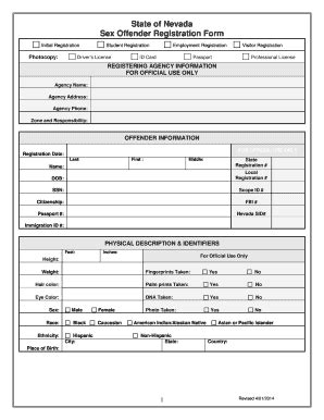 Fillable Online State Of Nevada Sex Offender Registration Form City