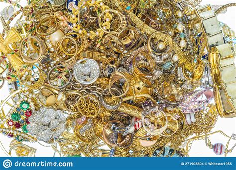 Aerial View Of Pile Of Gold Jewelry Stock Photo Image Of Diamond