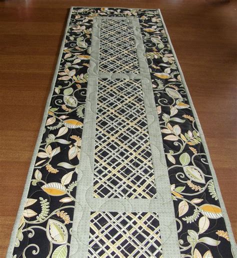 Green Yellow Black Quilted Table Runner Spring Summer Quilt Quilted