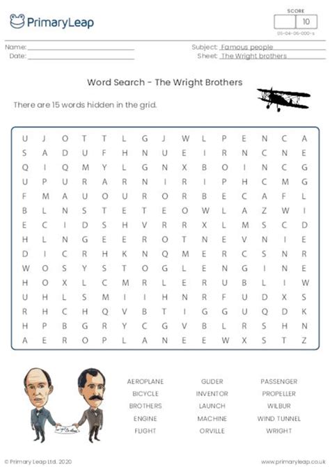 History Word Search The Wright Brothers Worksheet Primaryleap