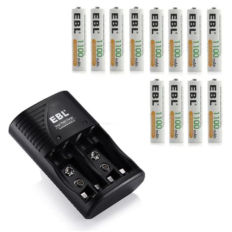 Ebl Aaa Rechargeable Batteries 1100mah 12 Pack And Smart Battery Charger With Ac Wall Plug For