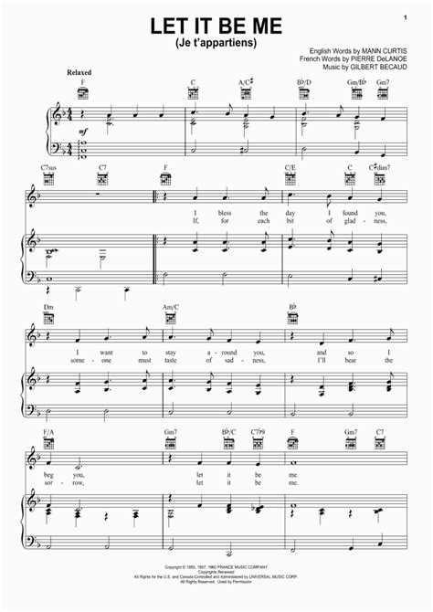 Let It Be Me Piano Sheet Music | OnlinePianist