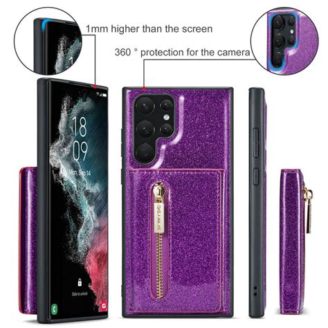 DG.MING Samsung Galaxy S22 Ultra Glitter Leather Case with Detachable ...