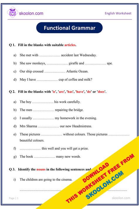 Functional Grammar Worksheet