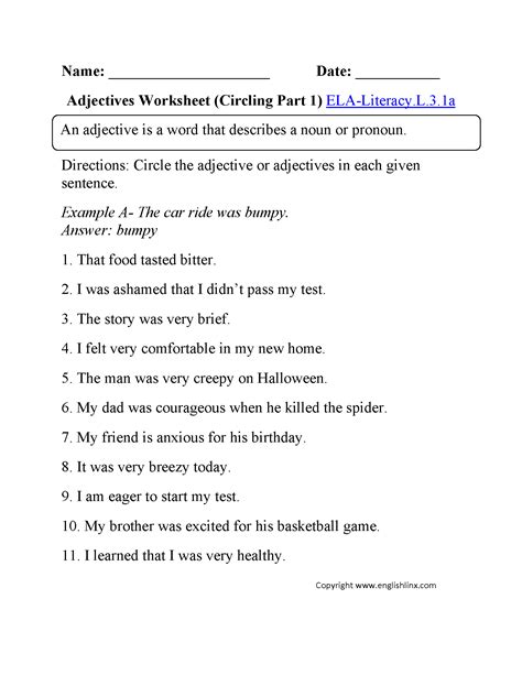 Adjectives Worksheets For Grade 3