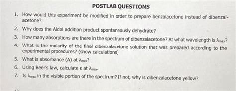 Postlab Questions How Would This Experiment Be Chegg