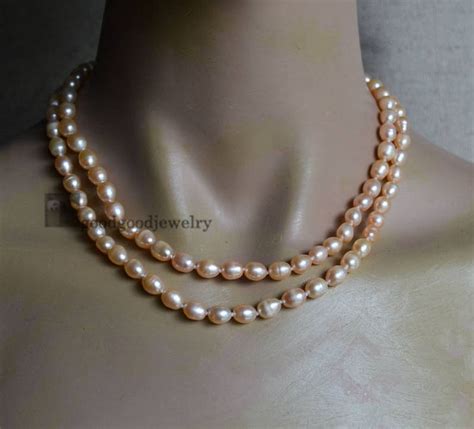 Pink Rice Pearl Necklace A 35 Inches 6 7mm Freshwater Pearl Etsy