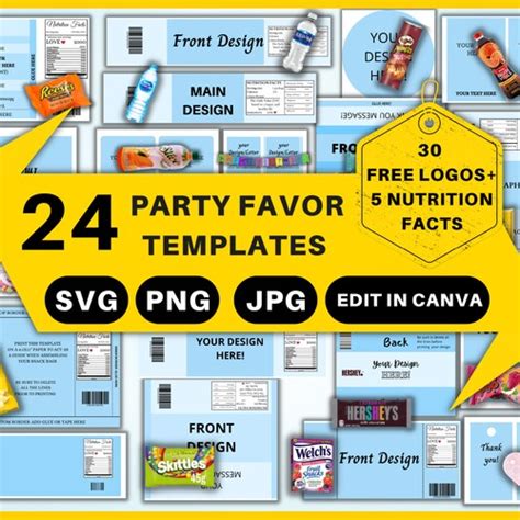 Party Favor Template Bundle Canva Templates For Adult And Etsy Canada