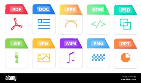 Dateiformate Flache Symbole Gesetzt In White Paper Werden Piktogramme