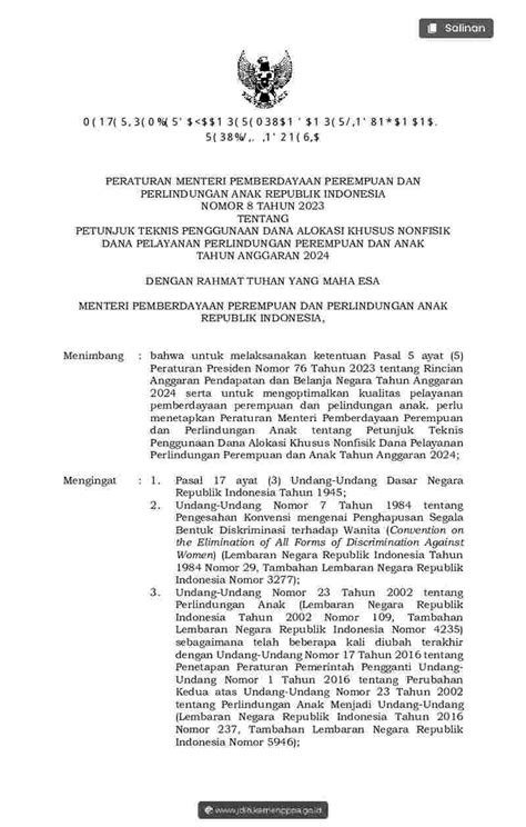 Peraturan Menteri Negara Pemberdayaan Perempuan Dan Perlindungan Anak