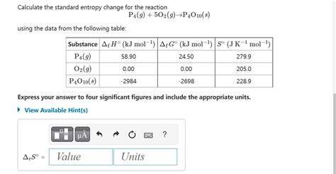 Answered Calculate The Standard Entropy Change Bartleby