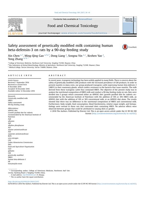 Pdf Safety Assessment Of Genetically Modified Milk Containing Human