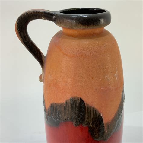 Large West German Pottery Jug Vase Orange And Red And Brown Vampt