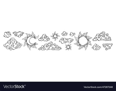 Tarot sun and moon esoteric set engraved Vector Image