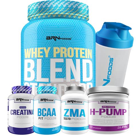 Kit Whey Protein bcaa zma pré treino Creatina Coqueteleira