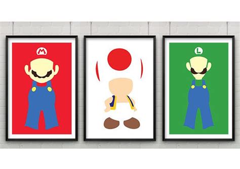 Super Mario Print Set Set Of Three Super Mario Minimalist Prints