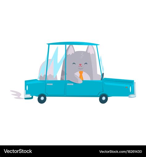 Cute businessman cat driving car funny animal Vector Image