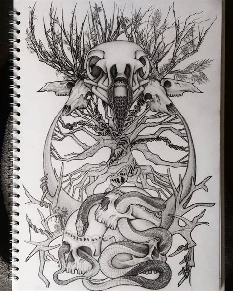 My drawing inspired by the Norse myth of Yggdrassil! : r/drawing