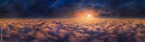 sunset above clouds 360° Stock Photo | Adobe Stock