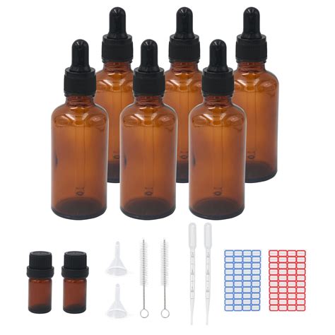 50ml Glass Dropper Bottles, 6 Pack Amber Glass Bottle with Dropper ...