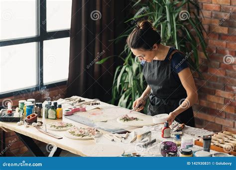 Artist Workplace Inspiration Ceramic Artwork Woman Stock Image Image