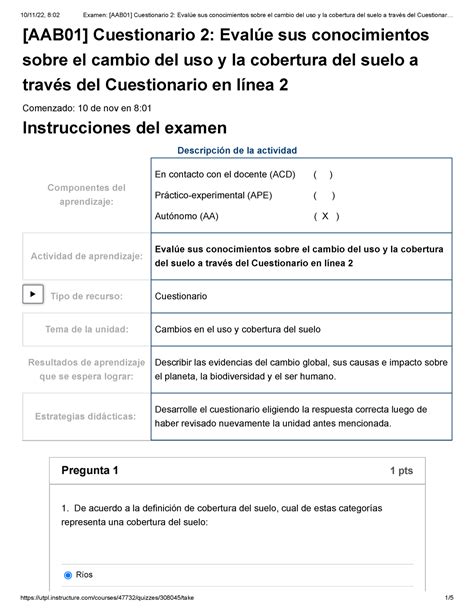 Examen [aab01] Cuestionario 2 Evalúe Sus Conocimientos Sobre El Cambio Del Uso Y La Cobertura