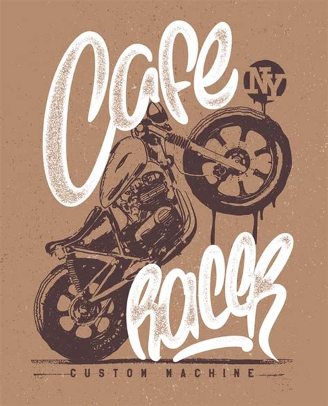 Cafe Racer Vintage Motorcycle Hand Drawn T Shirt Print Stock Vector