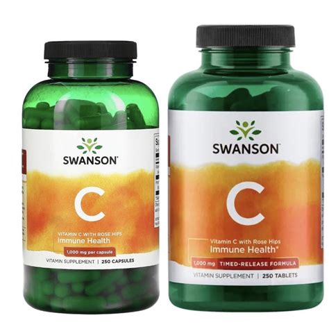 Swanson Vitamin C With Rose Hips 1000mg 250 Caps Rose Hips Timed