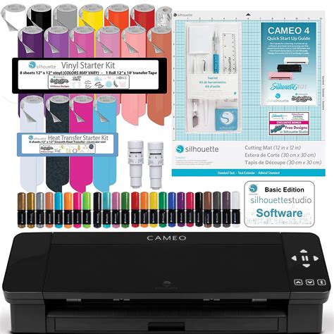 Silhouette Cameo 4 Black Vinyl Cutter Machine Bundle With Vinyl Starter