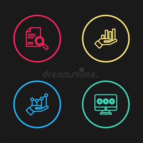 Set Line Pie Chart Infographic Monitor With Password And Document