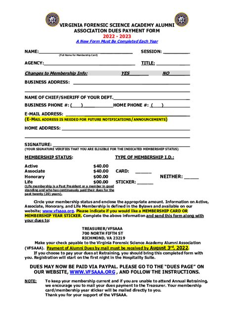 Fillable Online Annual Membership Dues Please Complete Form In The