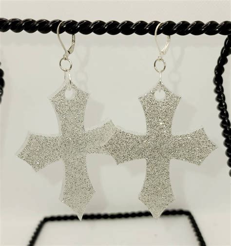 Cross Earrings Large Cross Earrings Glittery Cross Earrings Shiny