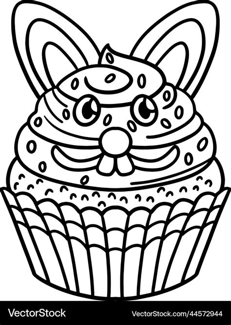 Easter Bunny Cupcake Isolated Coloring Page Vector Image