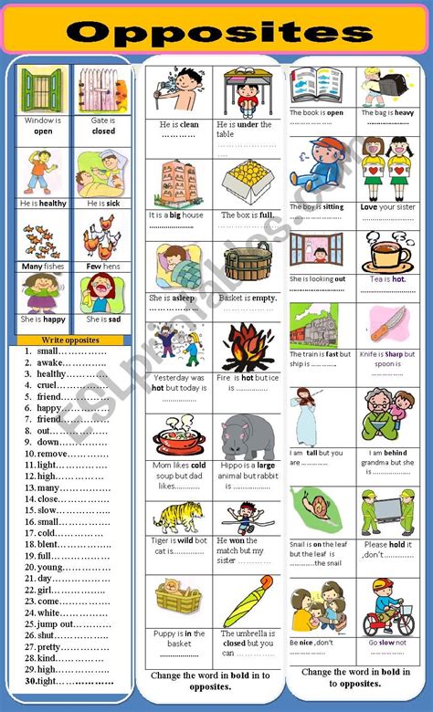 Opposites Esl Worksheet By Jhansi