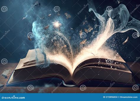 Open Magical Book With Glowing Lights Over Pages On Abstract Background