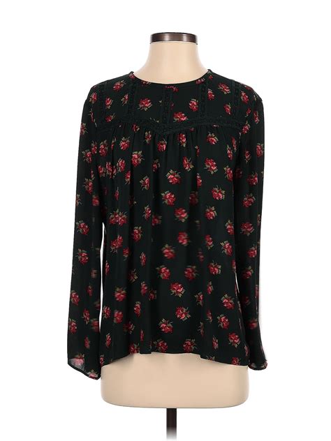 Ann Taylor Loft 100 Polyester Floral Black Long Sleeve Top Size M 63