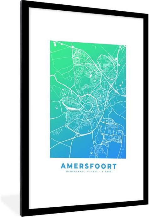 Fotolijst Incl Poster Stadskaart Amersfoort Nederland Blauw