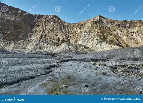 Rugged Rocky Volcanic Landscape, White Island, New Zealand Stock Image ...