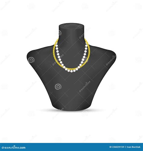 Pearl Necklace And Golden Chain On A Black Mannequin Isolated On A