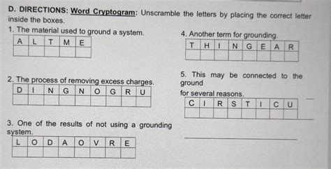 D Directions Word Cryptogram Unscramble The Letters By Placing The