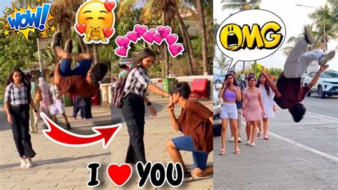 Proposing 🌹flips Prank On Cute Girls😍 Flips In Public Girls Reaction🥰