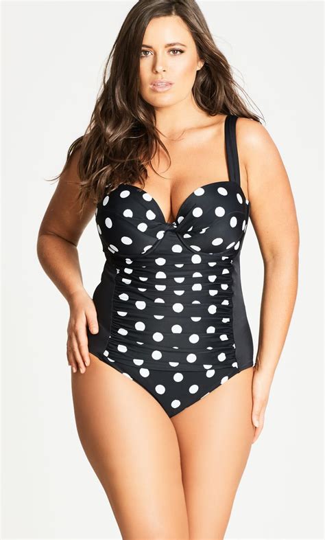 Plus Size Swimwear Retro Spot Underwire One Piece Swimsuit Plus Size Plussiz… Plus Size