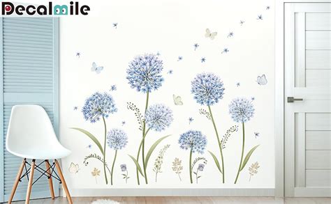 Decalmile Stickers Muraux Fleurs Bleues Grand Autocollant Mural