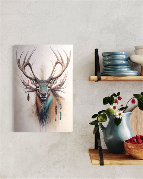 Deer Dream Native American Art Animal Drawings Boho Wall Art Canvas ...