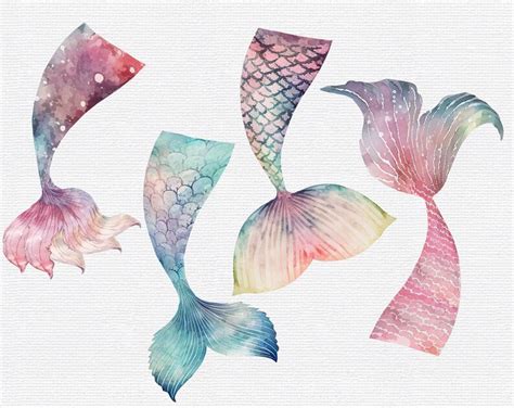 Watercolor Mermaid Tail Clipart Sea Beach Clipart Mermaid Etsy