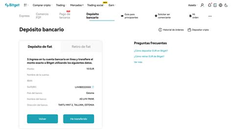 Cómo depositar EUR por transferencia bancaria Bitget